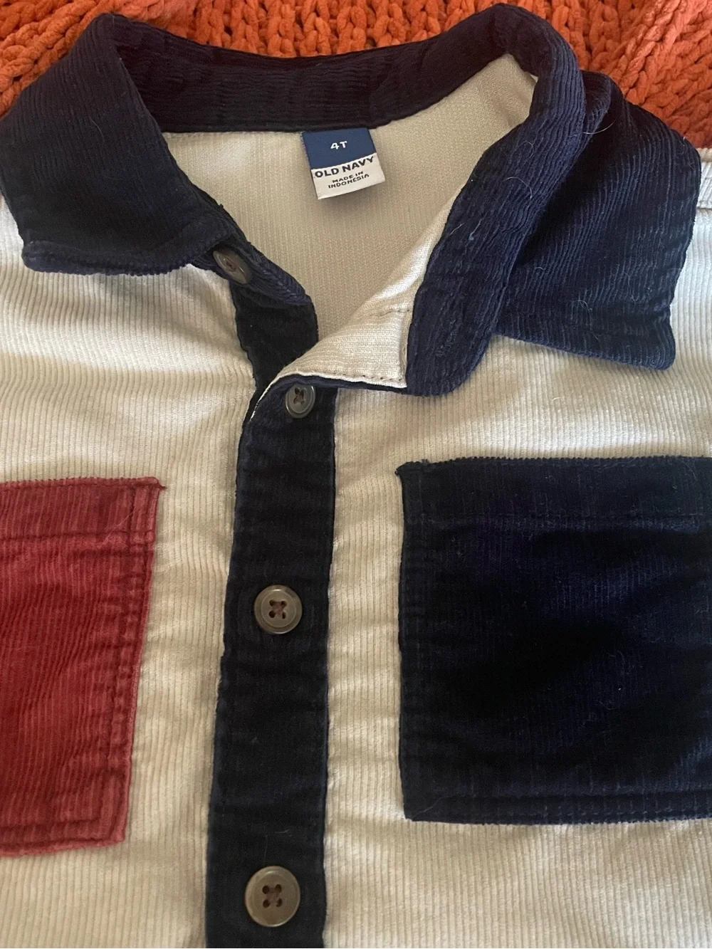 Old Navy Toddler Boys 4T Long Sleeve Color Block Button-Up Shirt Pocket